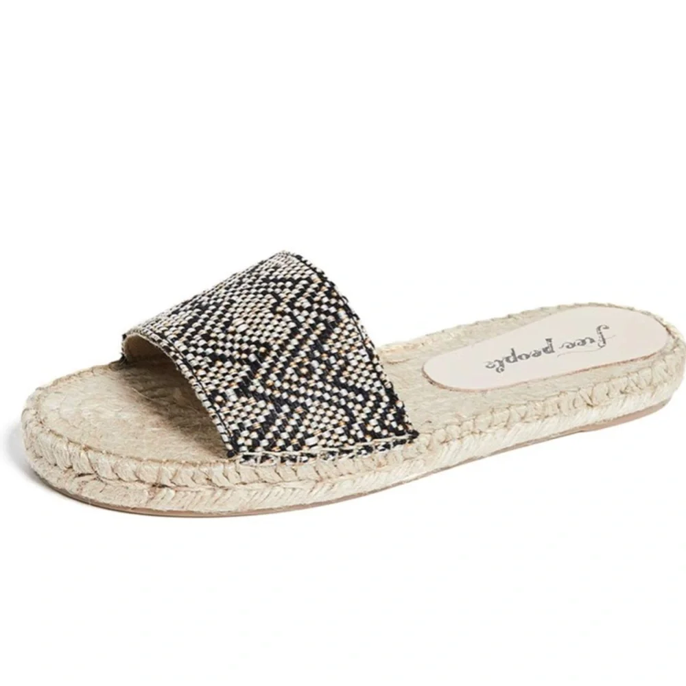 Black & Cream Woven Espadrille Slide - Women